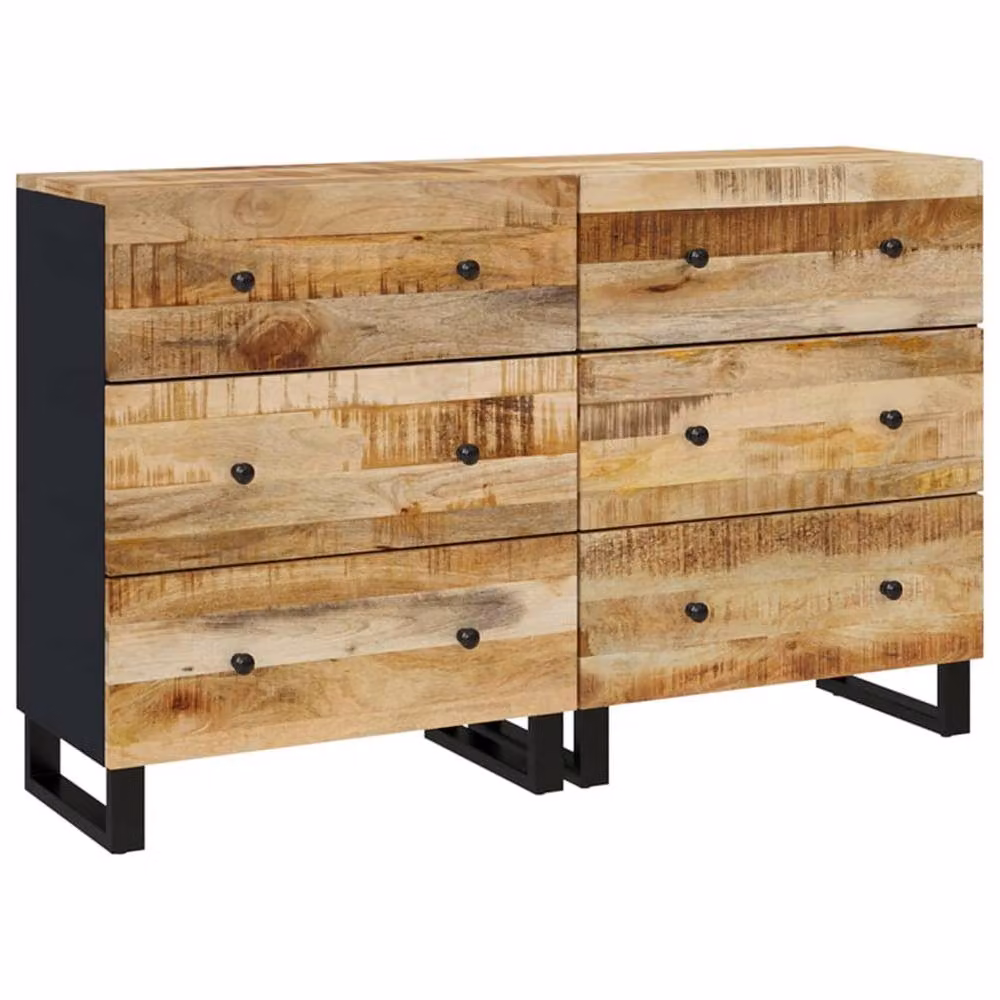 Berkfield Home Set of 2 Rustic Brown Rough Mango Wood Sideboards, W/D/H: 60 x 33 x 75 cm – 2