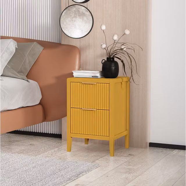 Cabinet Bits Castel 2 Drawer Bedside Table in Mustard Yellow