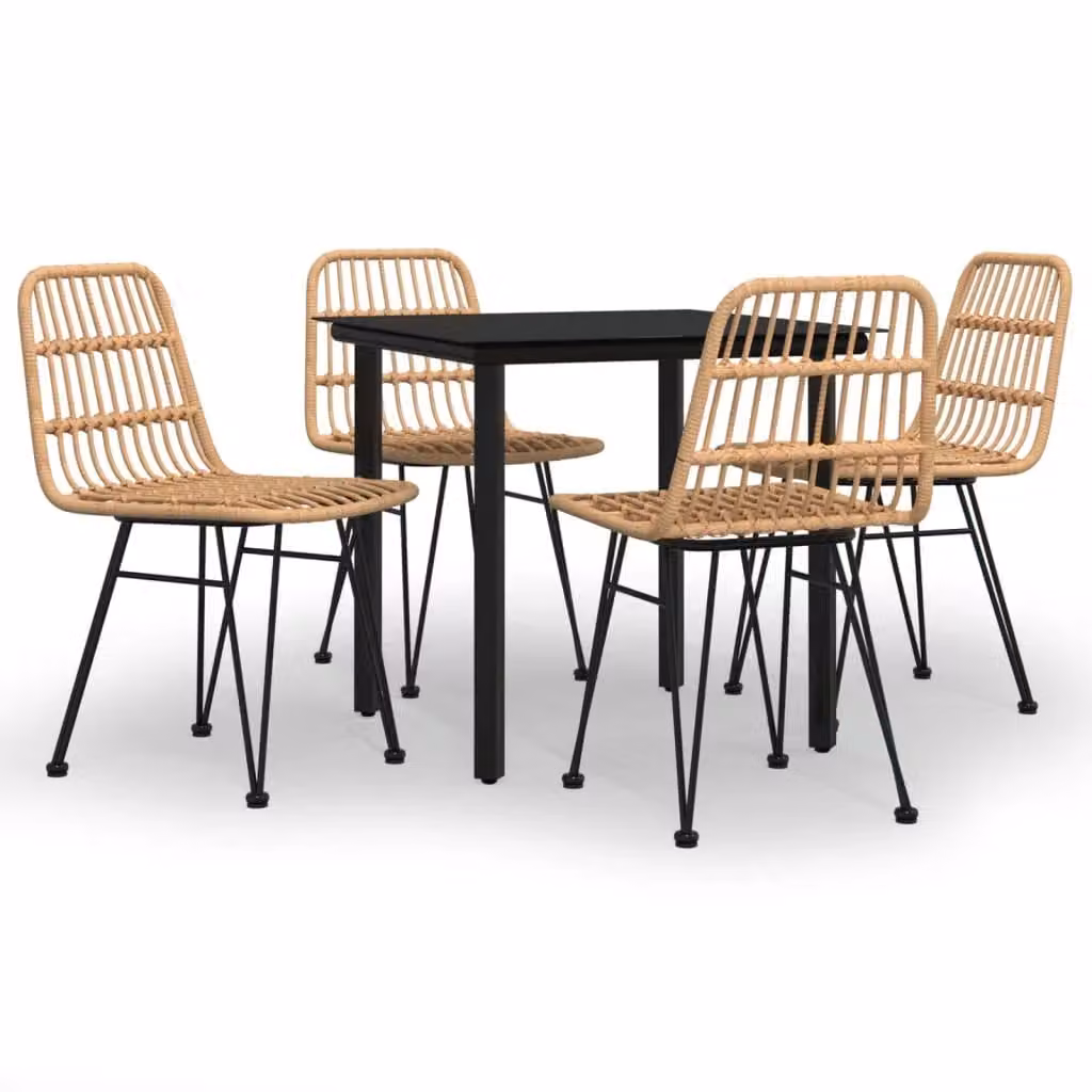 Berkfield Home 5 Piece Modern Garden Dining Set in Brown Poly Rattan with Steel and Glass – 2