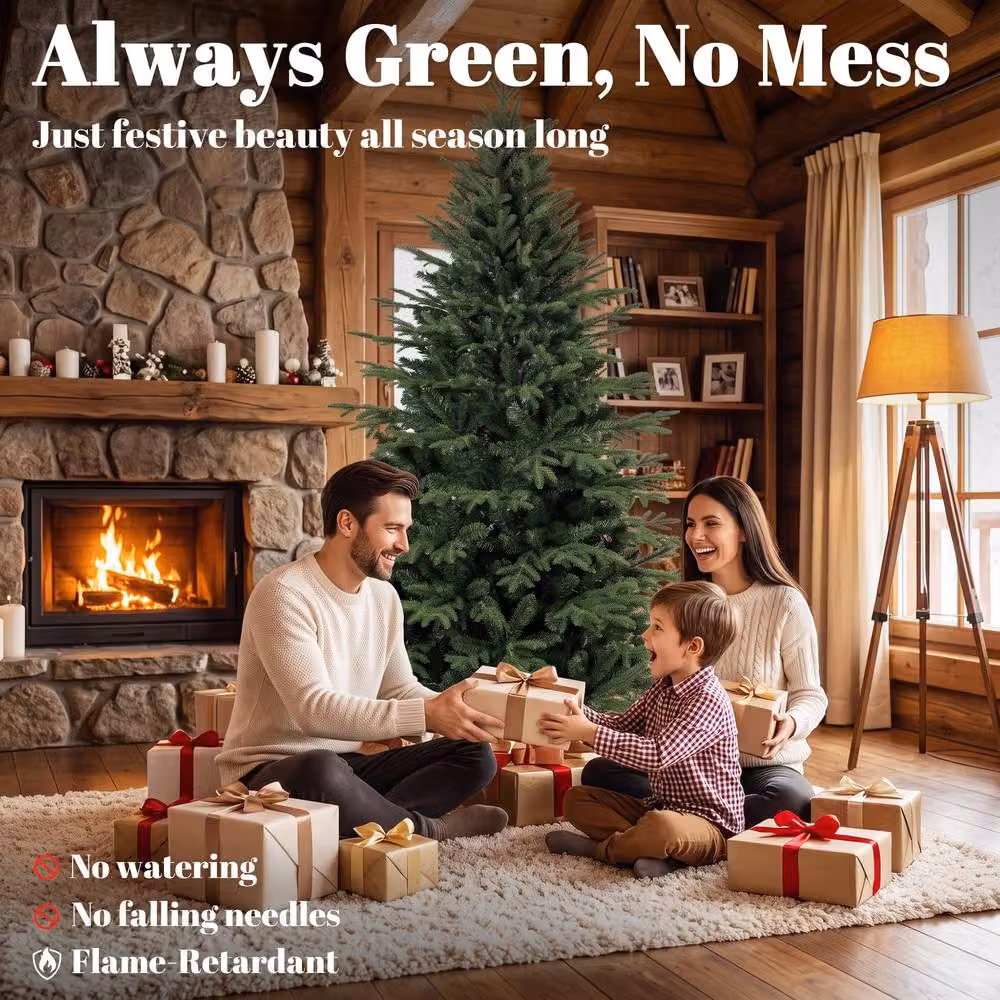 HOMCOM 180 cm Artificial Christmas Tree with Solid Pine Wood Stand, Green – 3