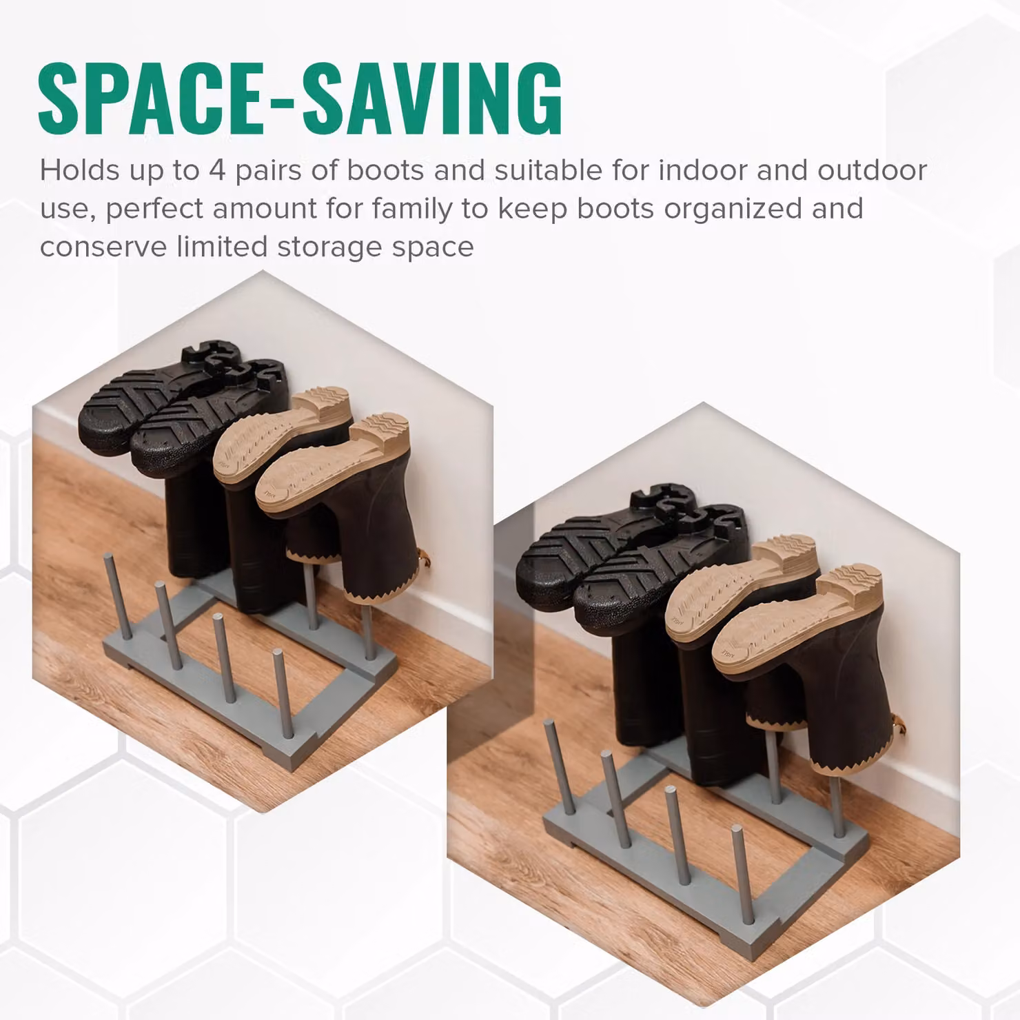 LIVIVO Grey Wooden and Metal Wellington and Walking Boot Storage Rack for Four Pairs – 4