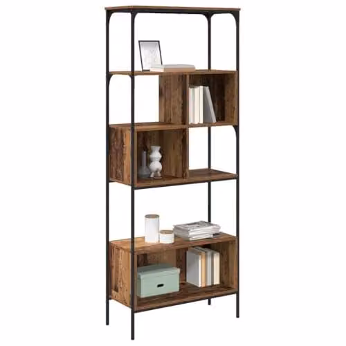 vidaXL 7-Tier Rustic Bookcase in Brown and Black, W/D/H: 76 x 33 x 188.5 cm