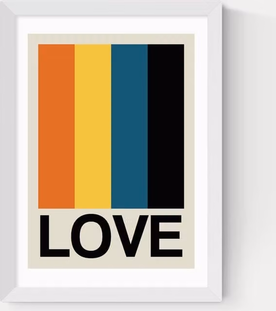 East End Prints Retro Striped Typography Framed Wall Art in White and Multicolour