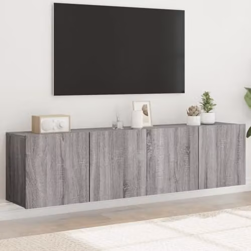 vidaXL Set of 2 Modern Wall-Mounted TV Cabinets in Grey Sonoma, W/D/H: 80 x 30 x 41 cm – 2