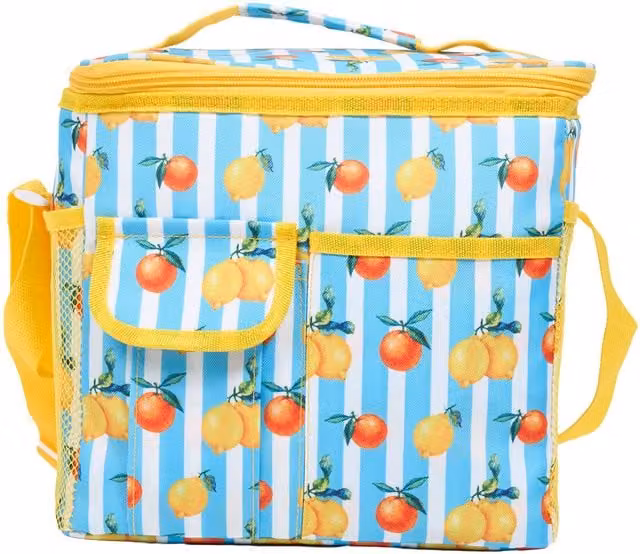 La Bella Vita Blue Fabric Cooler Bag with Pockets