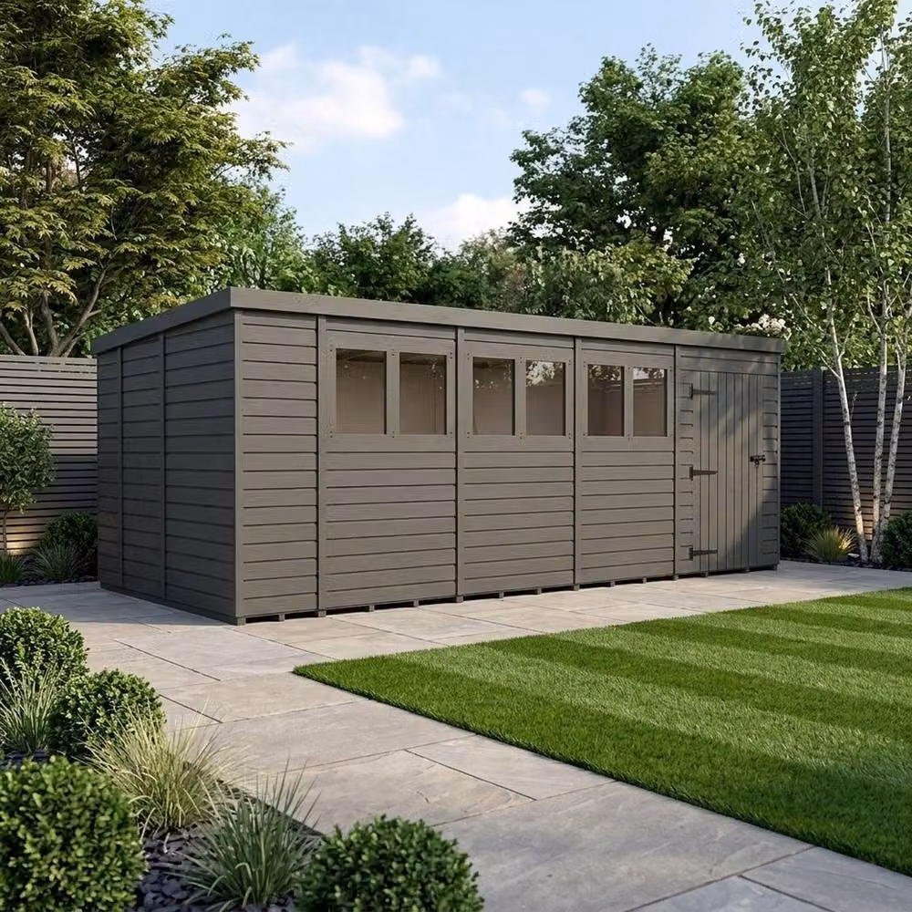 Buttercup Farm Grey Composite Pent Garden Shed with Single Door and Windows W: 543.5 cm, D: 274 cm, H: 210 cm – 2