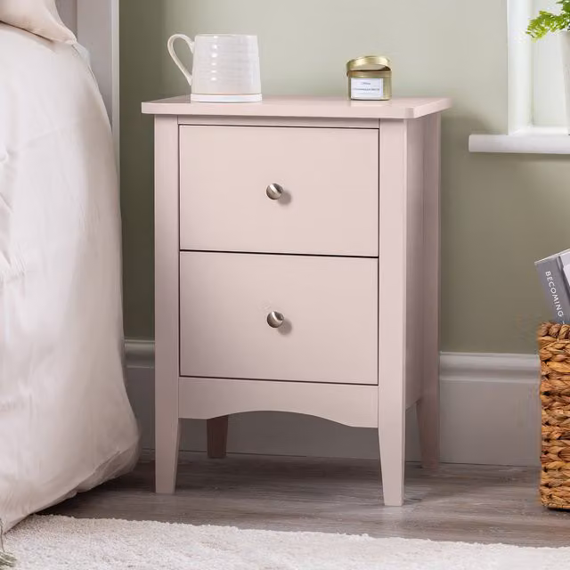 Christow 2 Drawer Bedside Cabinet Table in Pink