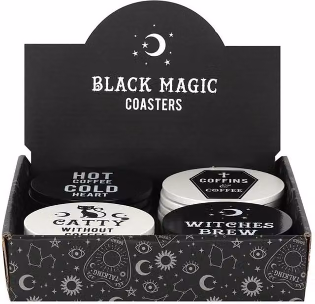 KDMD Black Magic Round Coasters, 2 Pack, Black and White