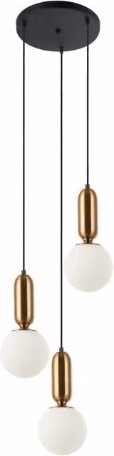 Netlighting Aldeva Modern 3 Light Cluster Pendant Ceiling Light in Brown and Gold/Brass with E27 Glass Spheres