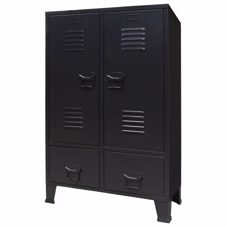 Berkfield Home Industrial Style Metal Wardrobe in Black, W/D/H: 67 x 35 x 107 cm