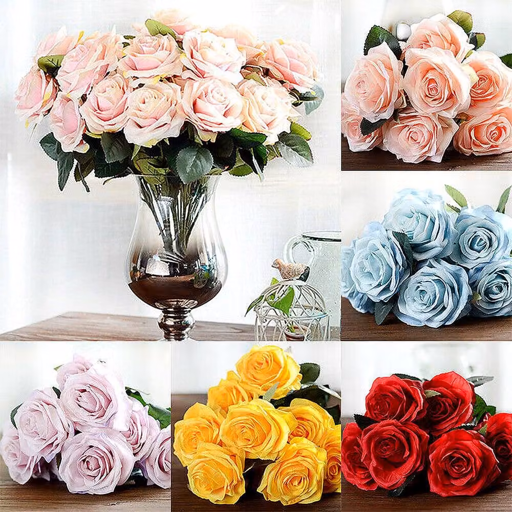 YnysTec 10 Heads Silk Rose Artificial Flower Bouquet in Pale Pink, Height: 50 cm – 2