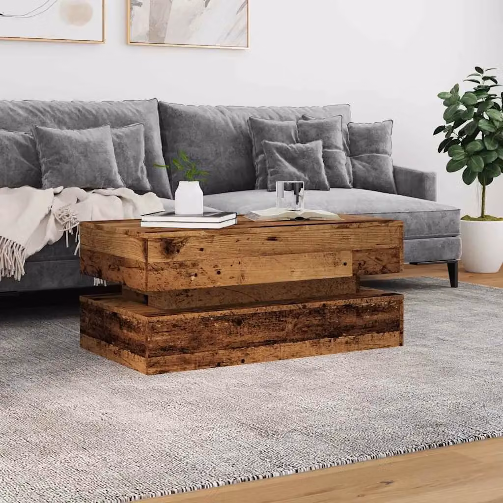 Berkfield Home Modern Coffee Table with LED Lights in Brown, W/D/H: 90 x 50 x 40 cm – 4