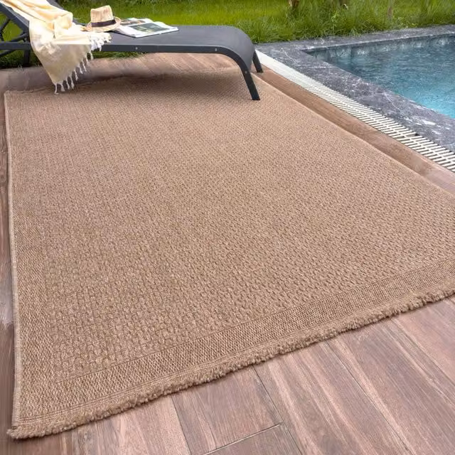 THE RUGS Beige Nature Jute-Look Plain Outdoor Rug, W: 240 cm, D: 340 cm