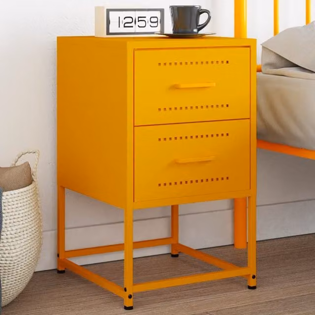 Berkfield Home Mustard Yellow Metal Bedside Cabinet W/D/H: 36 x 39 x 60.5 cm