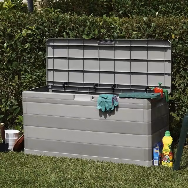 Berkfield Home Garden Storage Box in Grey, W/D/H: 117 x 45 x 56 cm