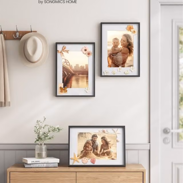 SONGMICS Set of 3 Rectangular Wood Picture Frames with Glass in Black