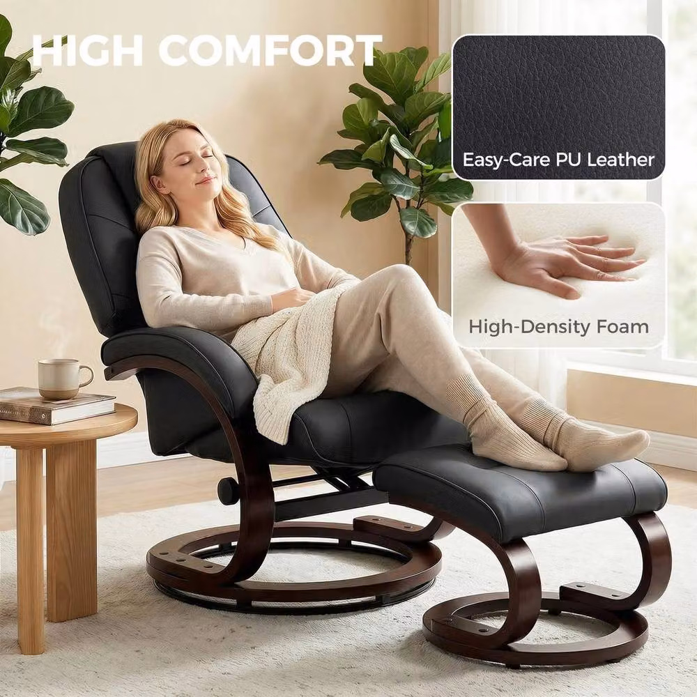 SPETLEK Black Swivel Recliner Armchair with Ottoman and Armrests – 4