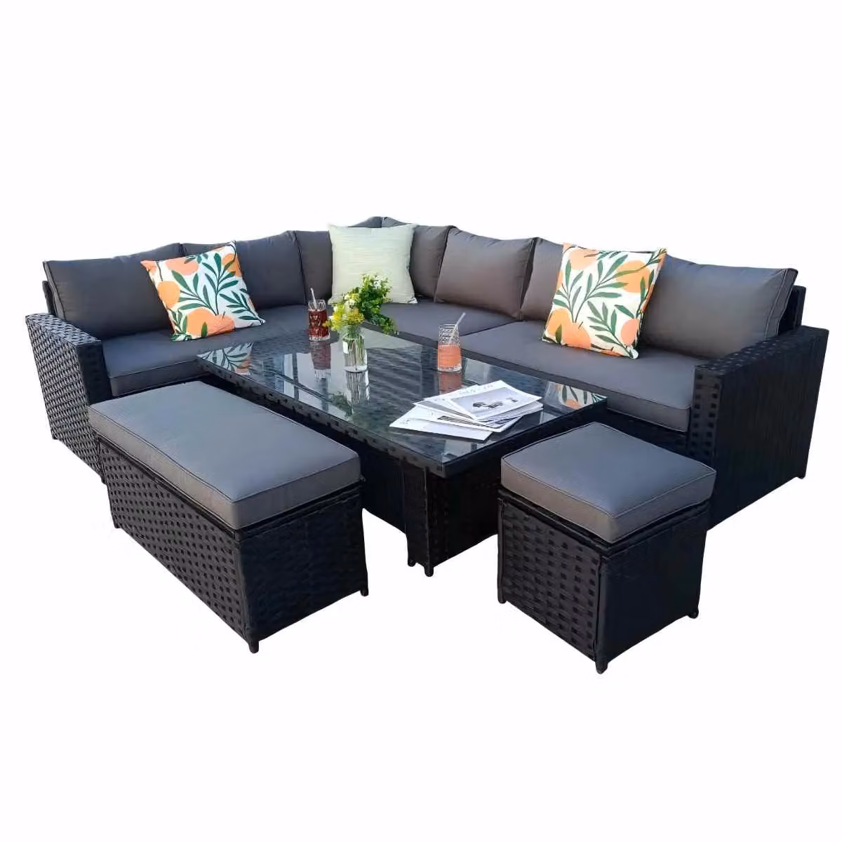 Furniture Maxi Barcelona 9 Seater Rattan Garden Dining Set with Rising Table in Black – 2