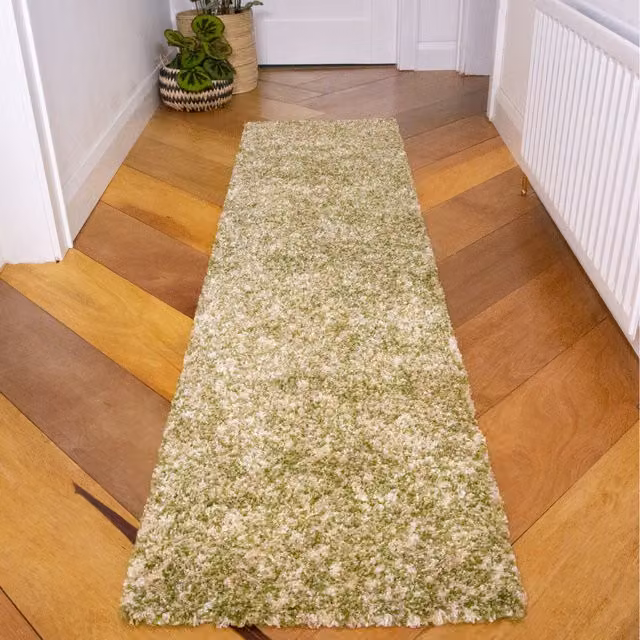 The Rug House Super Soft Mottled Shaggy Area Rug in Green and Beige, W: 60 cm, L: 240 cm