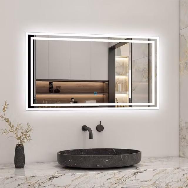 AicaBathroom Modern Rectangular LED Bathroom Mirror with Dimmable White Light and Anti-fog Demister Pad, White
