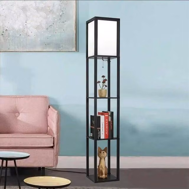 EONLION Modern Black Floor Lamp with 3-Tier Storage Shelf