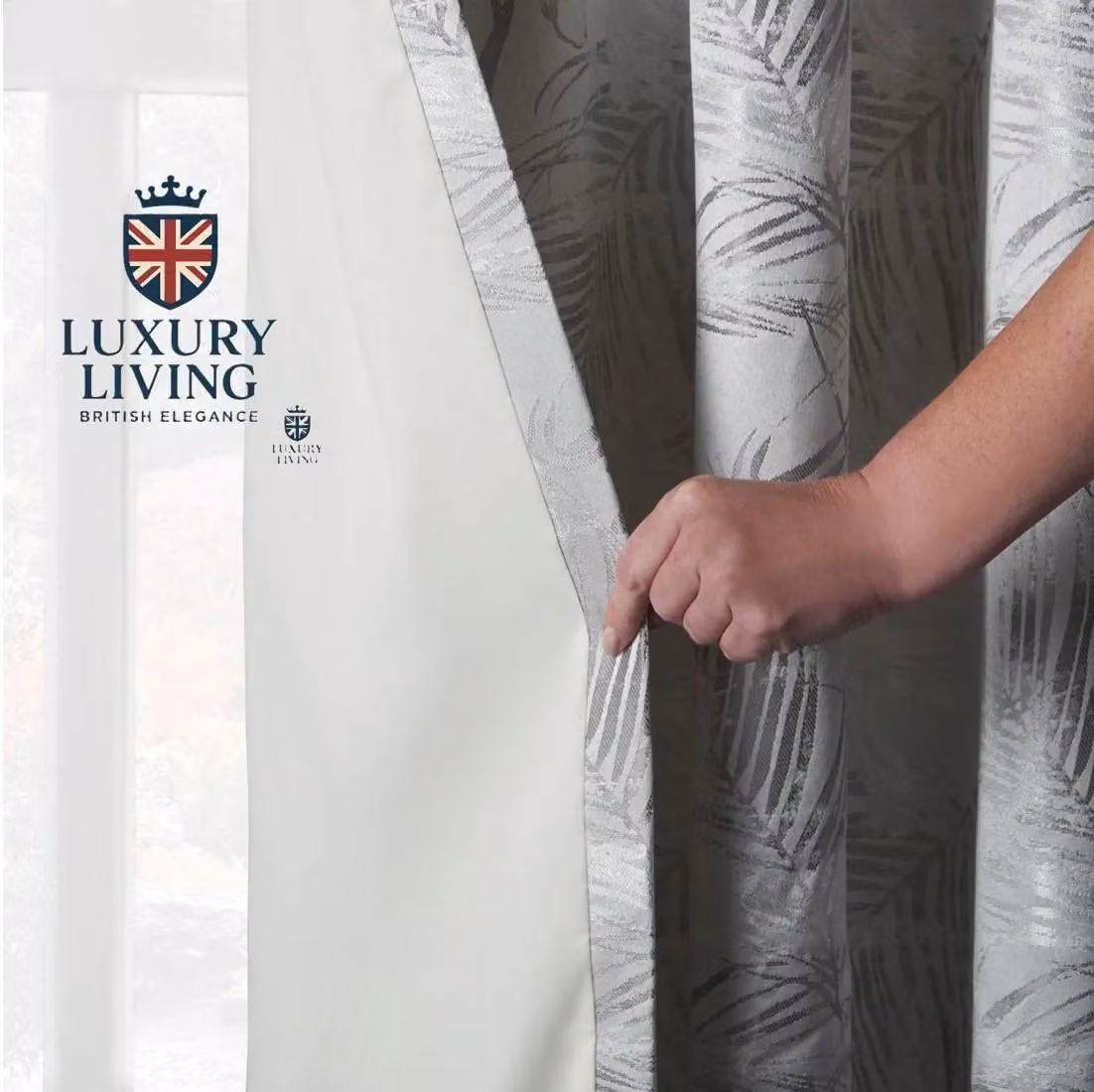 Luxury Living Fern Jacquard Pencil Pleat Taped Top Ready Made Curtains in Silver, Width: 117 cm, Drop: 137 cm – 2