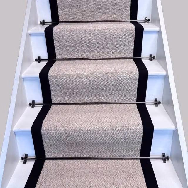 RainbowHome Keswick Cream Fleck Weave Stair Runner with 100% Cotton Black Border in Beige, W: 55 cm x L: 700 cm – 1