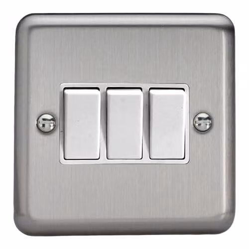 Varilight Triple Rocker 2-Way Light Switch in Matt Chrome with White Rockers
