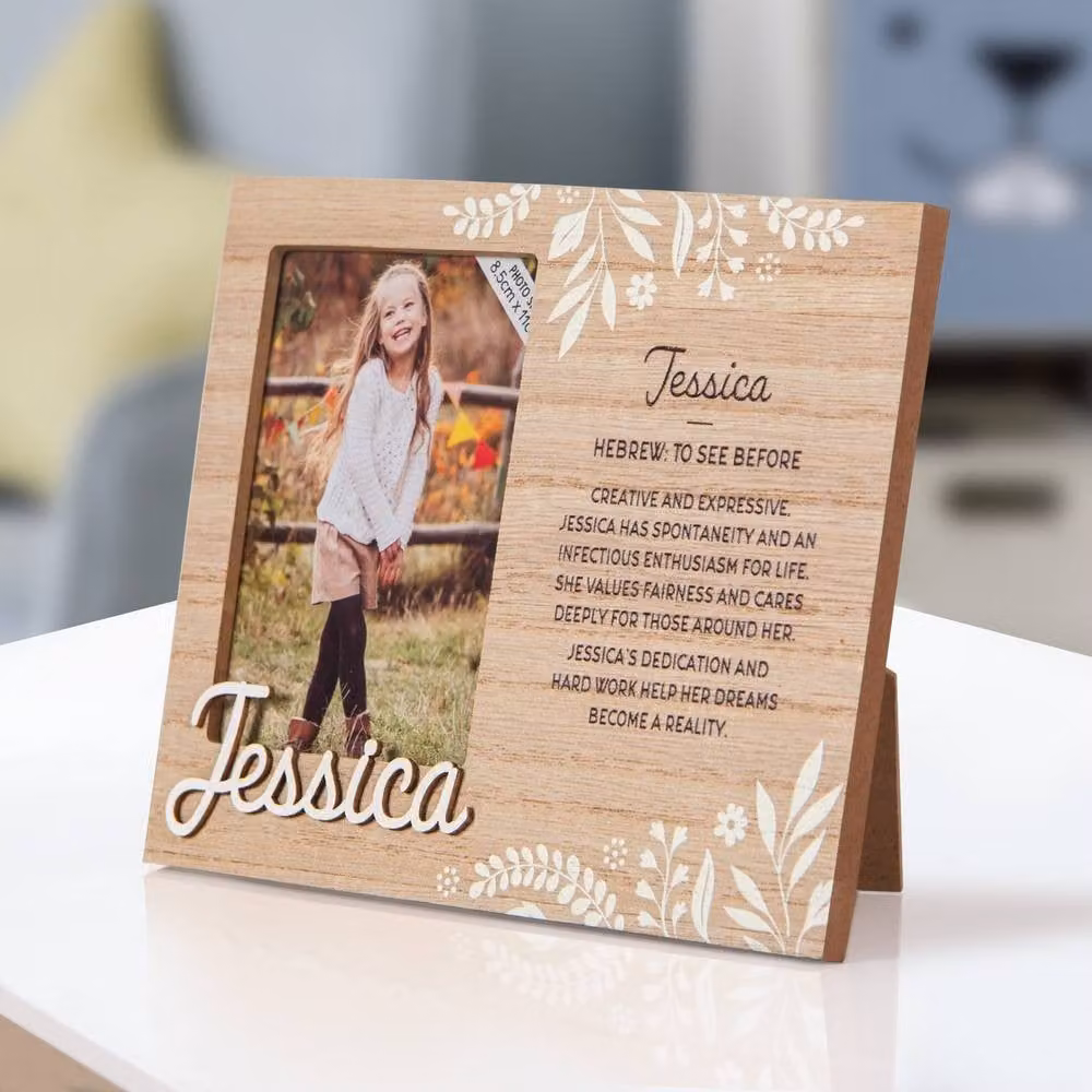 History & Heraldry Pre-personalised Jessica Child's Floral Picture Frame, Brown, W: 8.5 cm, H: 11 cm, D: 14.5 cm – 1