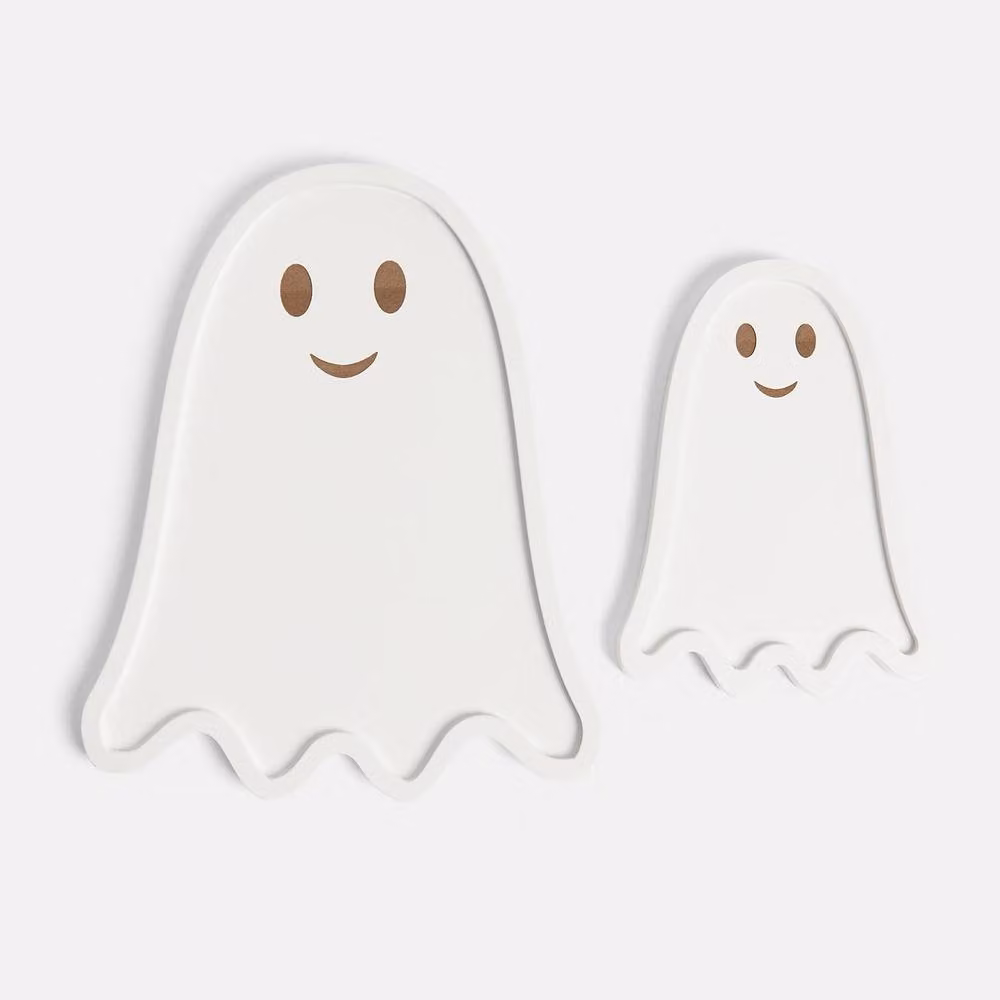 OHS 2 Pack Ghost Shaped White Bamboo Halloween Serving Trays – 2