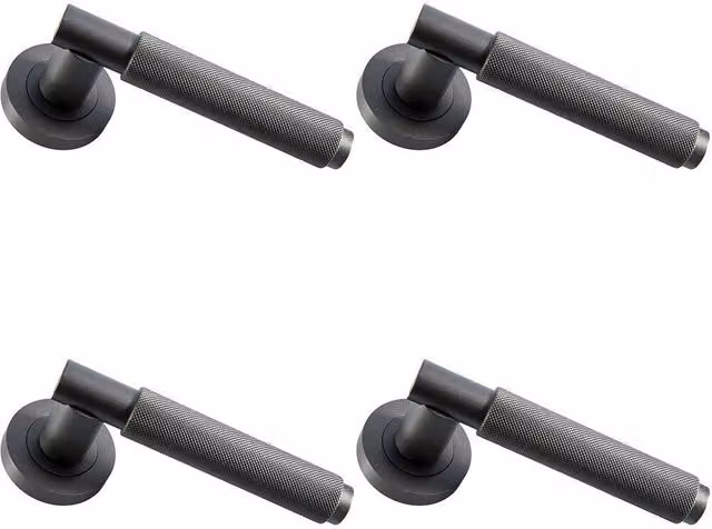 Loops 4 Pair Knurled Grip Round Bar Handles with Round Rose and Concealed Fixings in Matt Bronze – 1