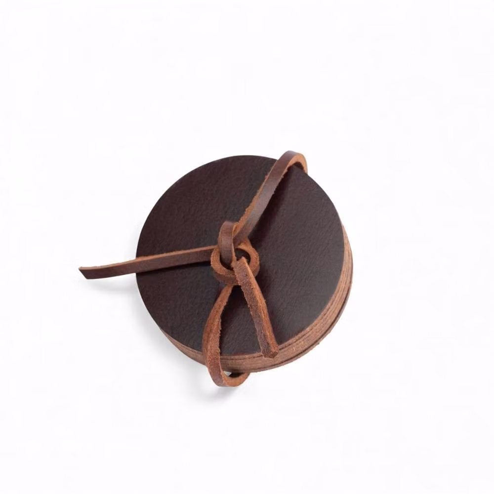 PRIMEHIDE Set of Six Round Leather Coasters in Brown – 3