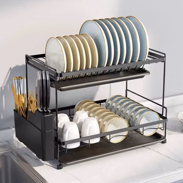 EONLION 2 Tier Black Metal Wire Kitchen Dish Rack
