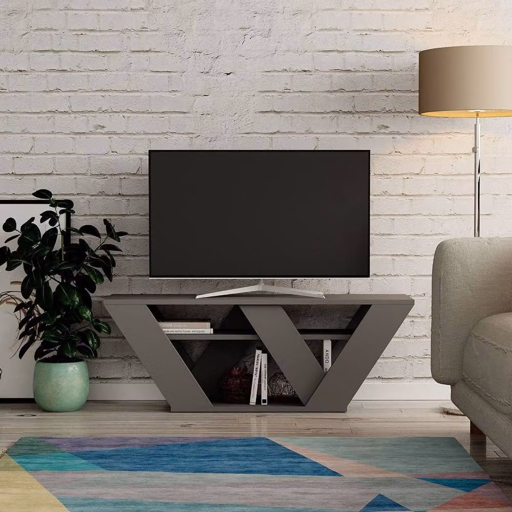 CALICOSY Pipralla TV Stand with 3 Shelves in Grey, W: 110 cm, D: 40 cm, H: 30 cm – 2