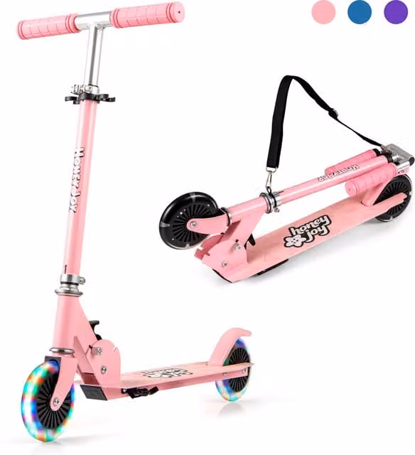 Costway Pink 2-Wheel Kids Scooter with Light, Sound and Height Adjustment