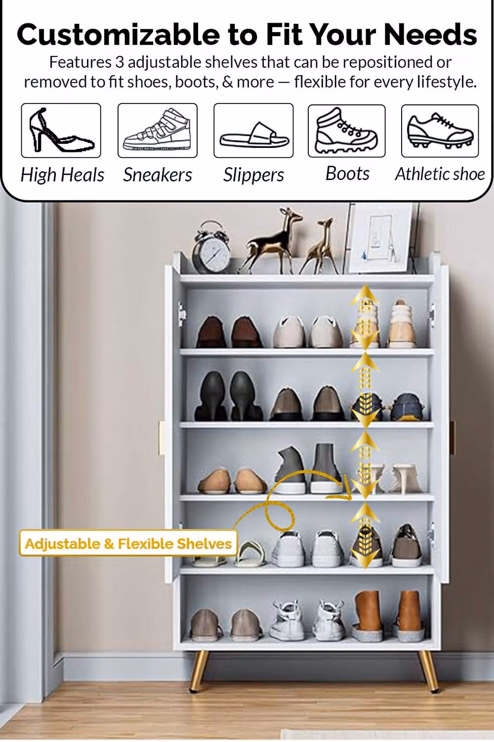 Hygrad Built to Survive Modern White Shoe Cabinet with 2 Doors and Open Shelf, Storage Unit for 15 Pairs of Shoes, W/D/H: 80 x 35 x 100 cm – 3