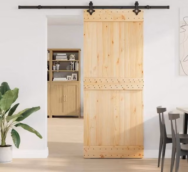 Berkfield Home Modern Sliding Door with Hardware Set in Beige Solid Wood, W: 85 cm, H: 210 cm – 1