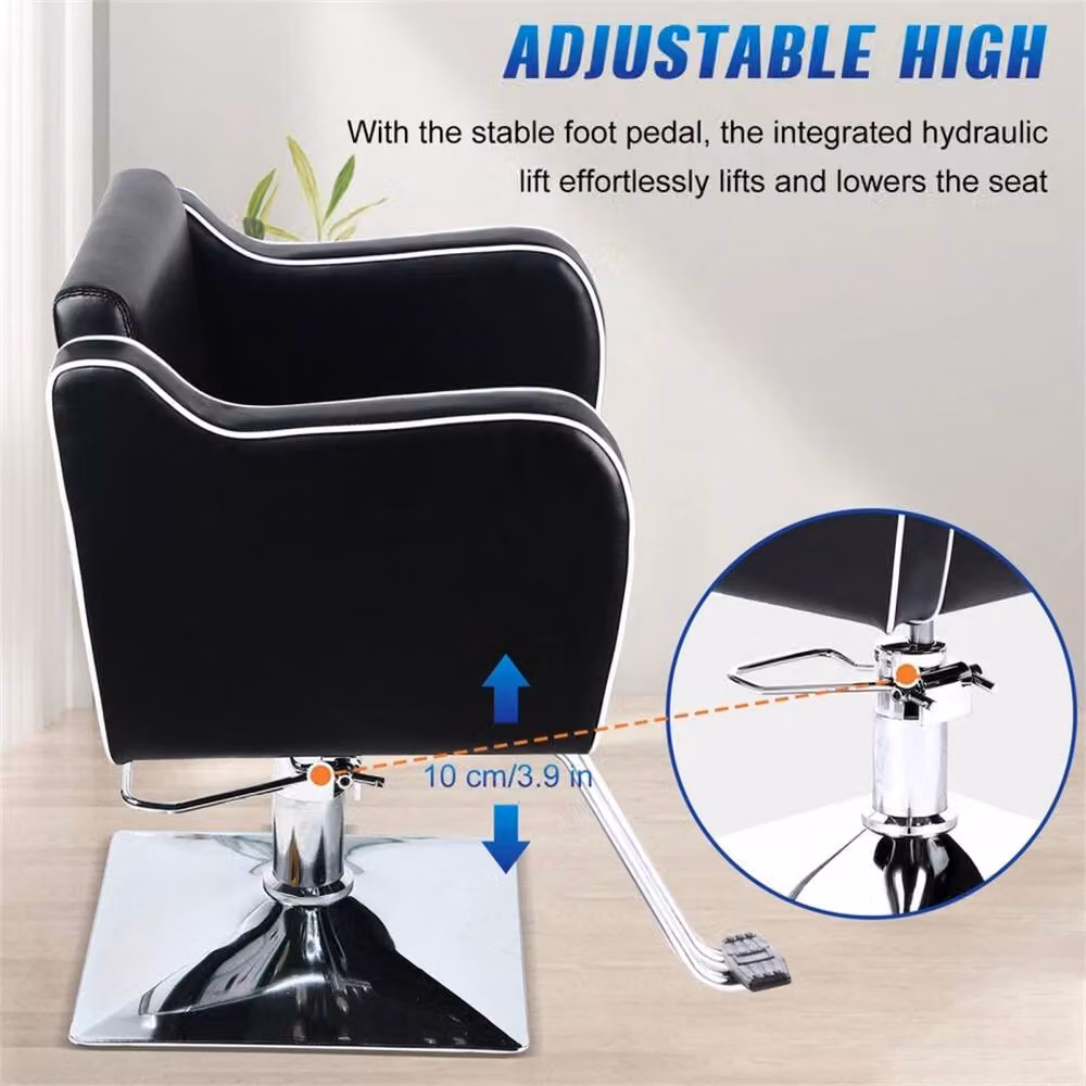 Hinsinc Type C Barber Chair in Black Synthetic Leather with Armrests and 360 Degree Swivel – 3