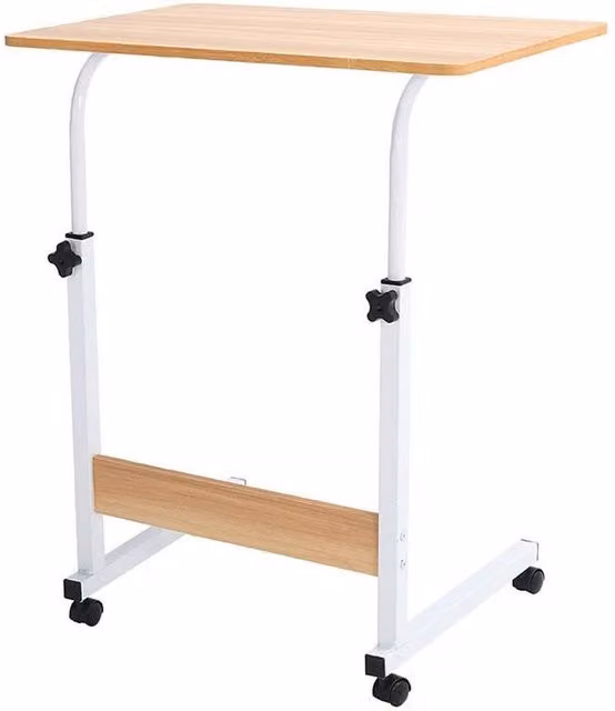 FORGEVIO Adjustable Overbed Chair Table and Bedside Writing Desk in Natural Wood Finish – 1