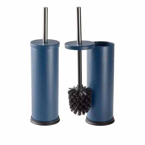 Harbour Housewares Matte Blue Toilet Brush and Holder Set of 2, Stainless Steel and Plastic Bathroom Accessories – 1