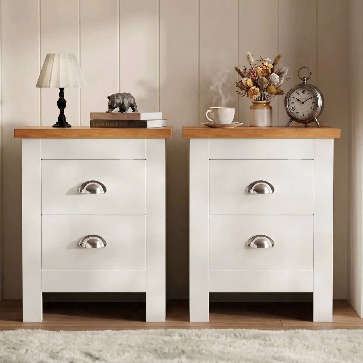 DHS Pair of Shaker Style 2 Drawer Bedside Tables in White