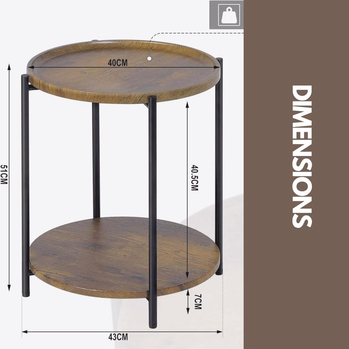 Rafaelo Mobilia Industrial 2 Tier Round Coffee Table in Rustic Brown and Black – 4