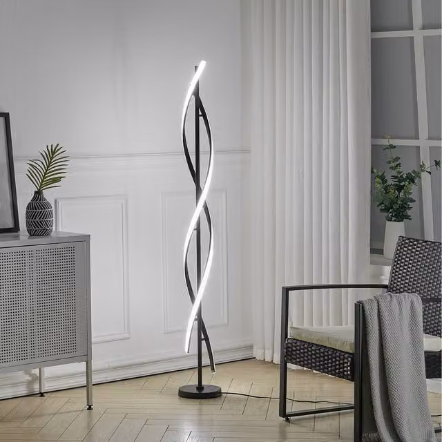 Livingandhome Spiral LED Floor Light Free Standing Arc Lamp in Black