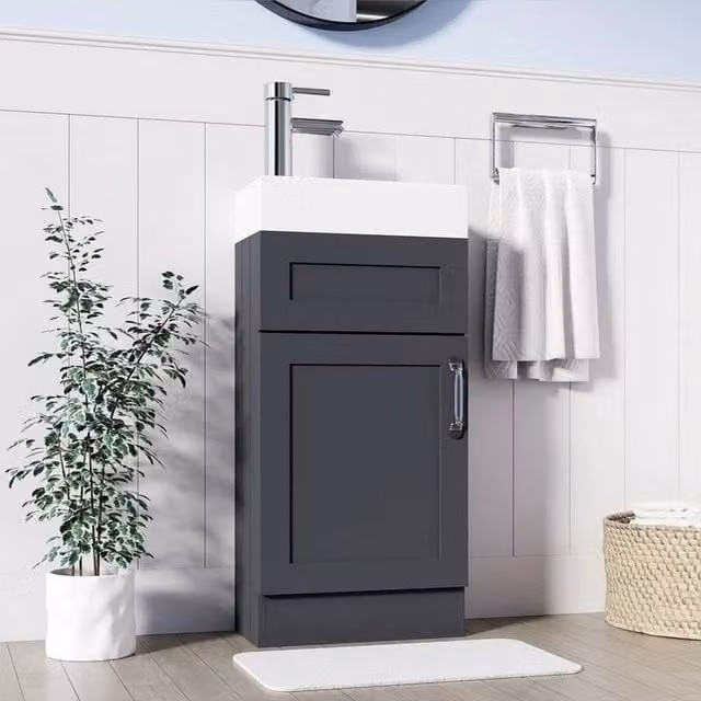 FORGEVIO Crawle Grey Modern Freestanding Bathroom Vanity Unit with Basin Cabinet and Internal Shelves, Width: 40 cm