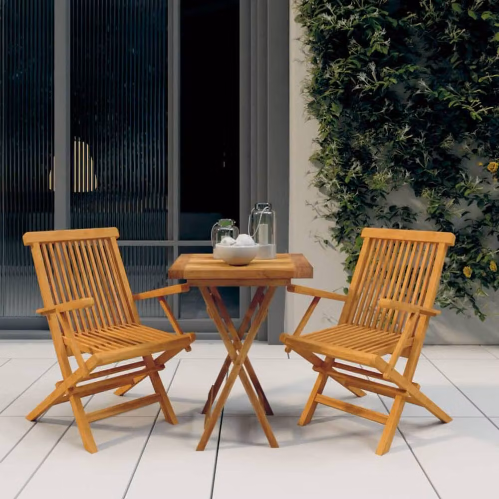 Berkfield Home Beautiful 3 Piece Garden Dining Set in Brown Solid Teak Wood – 2
