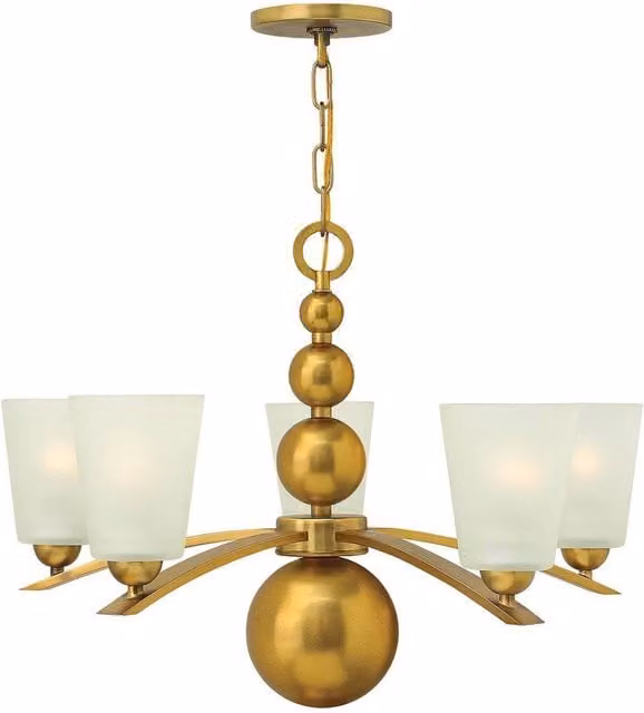 Elstead Zelda 5-Light Multi-Arm Mid-Century Chandelier in Gold/Brass with Transparent Glass Spheres and E27 Sockets