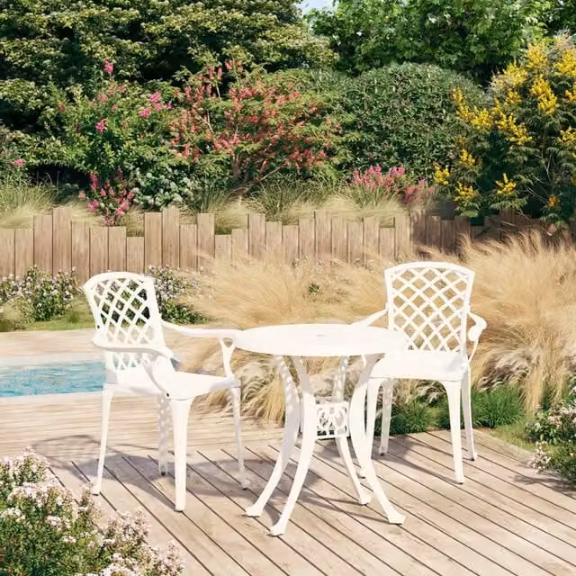 Berkfield Home 3 Piece Cast Aluminium Bistro Set in White