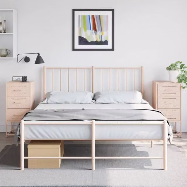 Berkfield Home Set of 2 Pink Metal Bedside Cabinets, W/D/H: 36 x 39 x 78 cm
