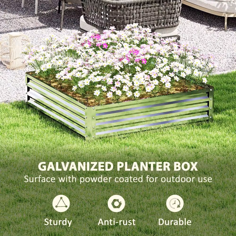 Outsunny 432L Raised Garden Bed in Silver Tone, W/D/H: 120 x 120 x 30 cm – 4