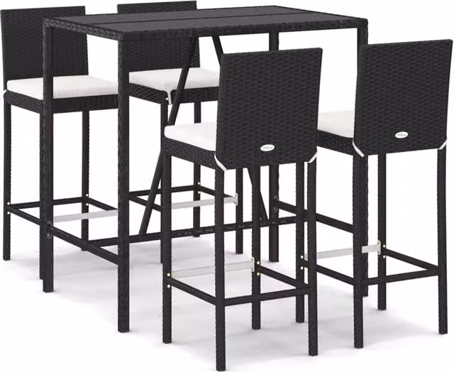 Berkfield Home 5 Piece Black Poly Rattan Garden Bar Set with Cushions – 1